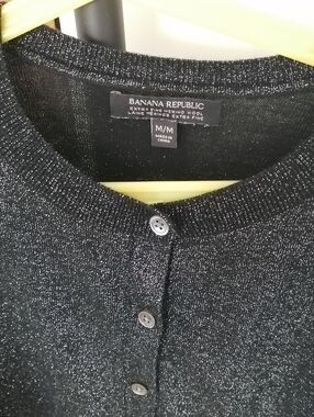 Banana Republic Shimmery Black Crewneck Cardigan Medium